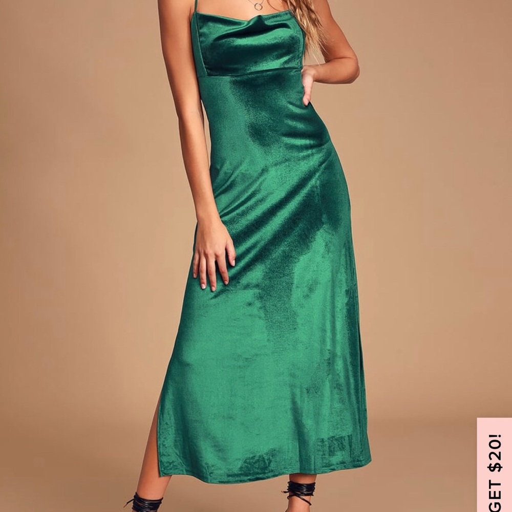 LULUS mesmerize teal cowl neck velvet dress